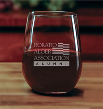 Load image into Gallery viewer, Stemless Tall Wine Glass - Horatio Alger Association Alumni
